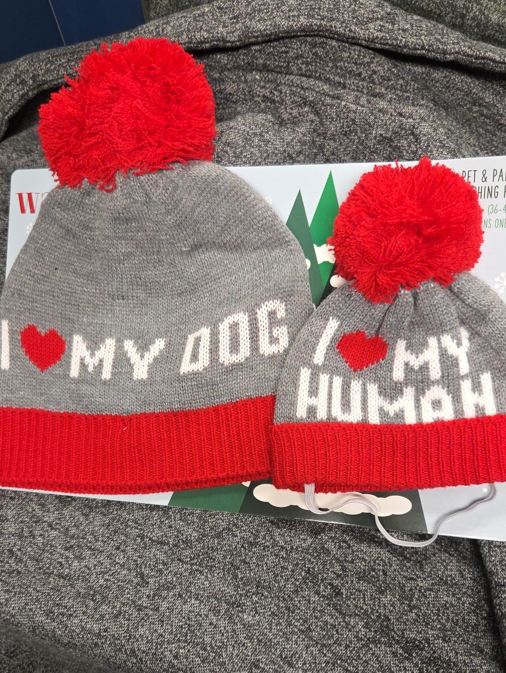 Gray & Red 'I ❤ My Dog' Knit Pom-Pom Dog Beanie